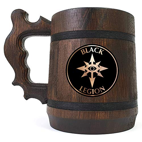 Caneca de cerveja de madeira da Legião Negra, Warhammer 40k Graved Beer Stein, Presente de cerveja personalizada para jogador, tanque de madeira artesanal