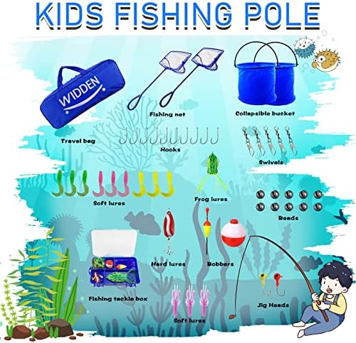 Widden Kids Fishing Pólo de pesca, portátil telescópicos bastidores de pesca para meninos e meninas, haste de pesca