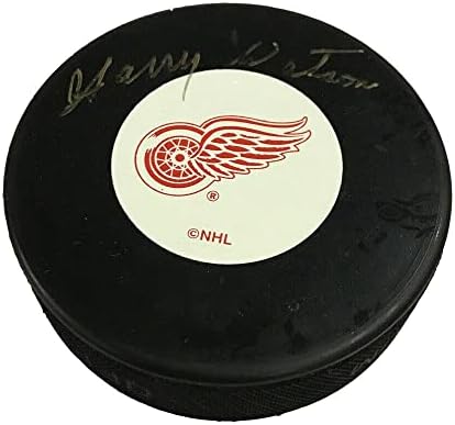 Harry Watson assinou Detroit Red Wings Puck - Pucks autografados da NHL