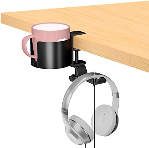 2 polegadas de mesa de mesa com cabide de fone de ouvido 360 ° ROTAÇÃO HOPELDOR DE CABELENTE FÁCIL DE INSTALA PARA TABA DE CALÇA NA BAVELA DE ESCRITÓRIO COMPORTE para caneca de café, garrafas de água