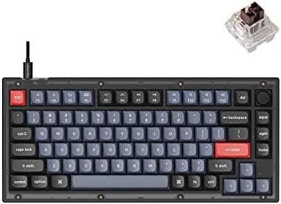 KeyChron V1 com fio com a versão de teclado mecânico personalizado, 75% Layout qmk/via programável com chave de chave
