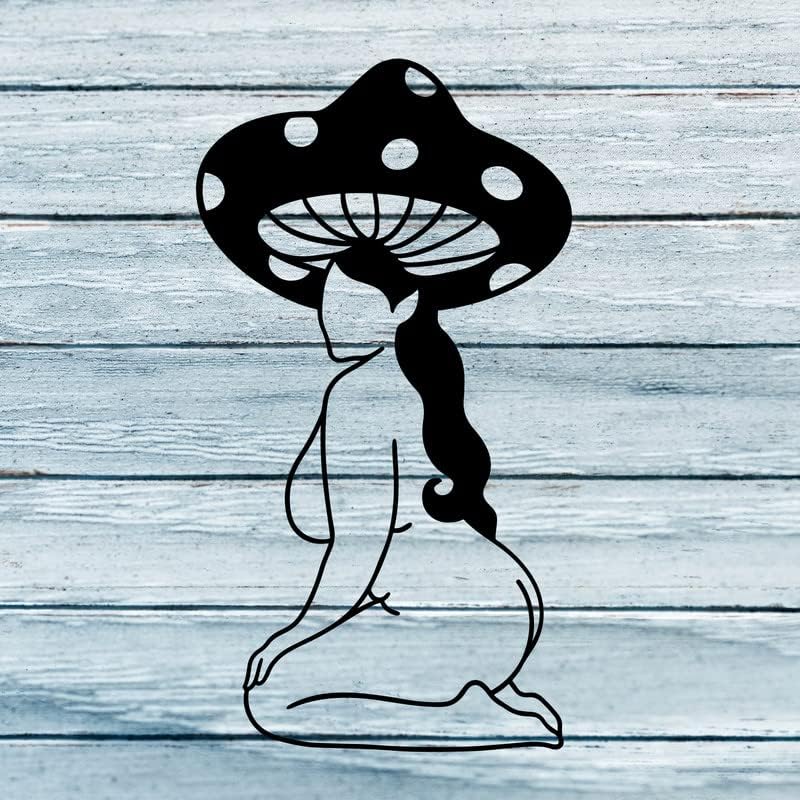 Decalques de parede para meninas de cogumelo - Decalques de parede minimalistas desenhados à mão - Mulher Body Mushroom Head Amante