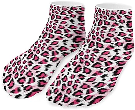 Padrão de leopardo rosa engraçado, meias de tornozelo, meias atléticas sem shows amortecidas para homens mulheres