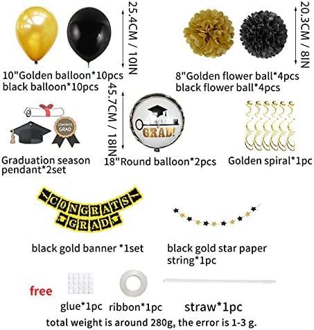 Decorações de graduação dbylxmn 2022 FESTIVAS DE FATURAÇÃO Incluir parabéns parabéns faixas de fanner de papel fãs de balões de papel alumínio Cortinas balões para festa de aniversário