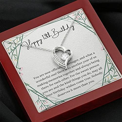 Jóias de cartão de mensagem, colar artesanal- Coração de presente personalizado, 13ª aniversariante, presente de aniversário de 13º