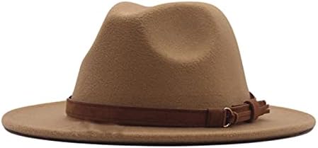 Vintage ao ar livre panamá clássico cinto fedora chapéu lã chapéu preto tampa de fivela larga para homens gabas de sol partido