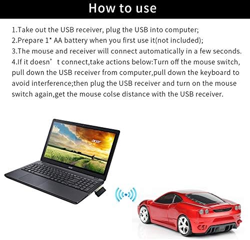 Mouse de carro sem fio Kamouse, 2,4g Optical Ergonomic USB Wireless Game Rates 1600dpi para laptop PC Desktop Windows 10