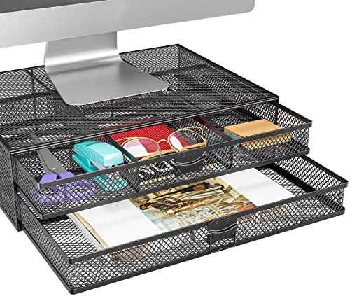 Wali Metal Meth Monitor Riser Riser Stand com gavetas de armazenamento para computador, laptop, tela plana e impressora,