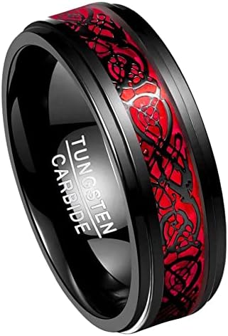 Tungstory 8mm de 8mm de dragão celta de tungstênio de tungstênio anel de casamento de casamento vermelho imitou o step borge