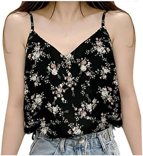 Tampas de chiffon sem mangas para mulheres com pescoço espaghetti tiras de camisola floral 2023 Blusias casuais de túnica de verão