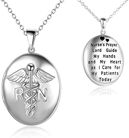 Popkimi Presentes para enfermeira Doutor Caduceus estetoscópio colar de medalhas que contém fotos fotográfica Medicina de enfermagem de enfermagem Sterling Silver Silver Nurse Jewelry Gifts para enfermeira Doctor Medical Graduation Veterinary Veterinary