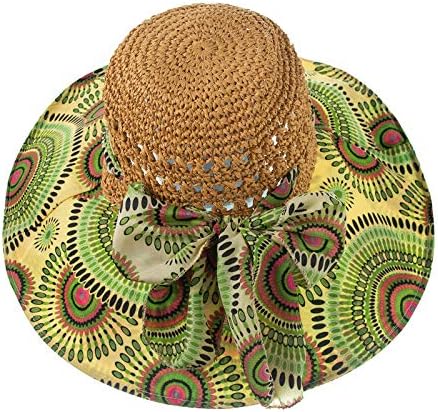 Seaintheson feminino bohemia chapéu de palha de sol uv upf50 viagens dobráveis ​​larga abrangente chapéus de praia