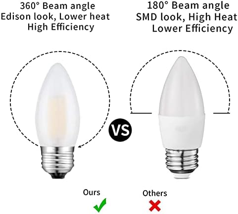 Lâmpadas de lâmpadas de candelabra e26 lâmpadas de lustre fosco de 25watt equivalente 2700k branco B11 Torpedo Trepedo