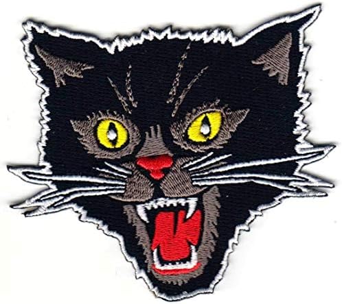 PatchClub Black Cat Patch Ferro On/Sew On - Screando Rockabilly Cat Patch Punk Patks para jaqueta, colete, jeans, mochila