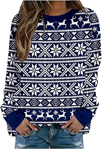 Suéteres de natal flekmanart para mulheres o-pescoço de manga comprida renander tie-dye quente camisetas de férias de grandes dimensões