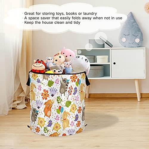 Rabbit Fox Raccoon Pop up Up Laundry Horty com tampa de cesta de armazenamento dobrável Bolsa de lavanderia dobrável para dormitório