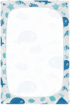 Animais marinhos lençóis de berço de baleia para meninos pacote meninas e tocam lençóis super macios Mini folhas de berço ajustadas para colchões de berço padrão e colchões de bebê lençóis de berço para bebês meninos, 52x28in