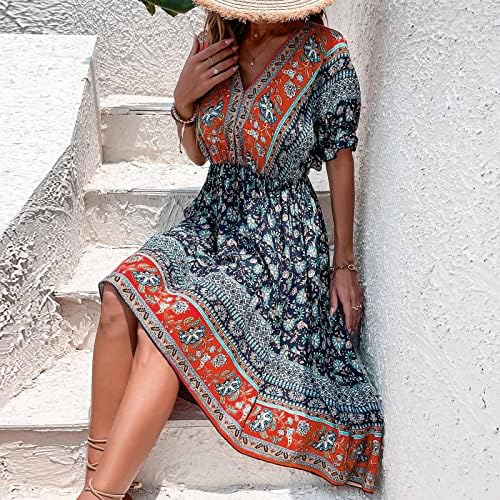 Vestido para mulheres de tamanho grande feminino feminino de verão Midi Dress Slim Print Irregular Resort Dress Plus Size