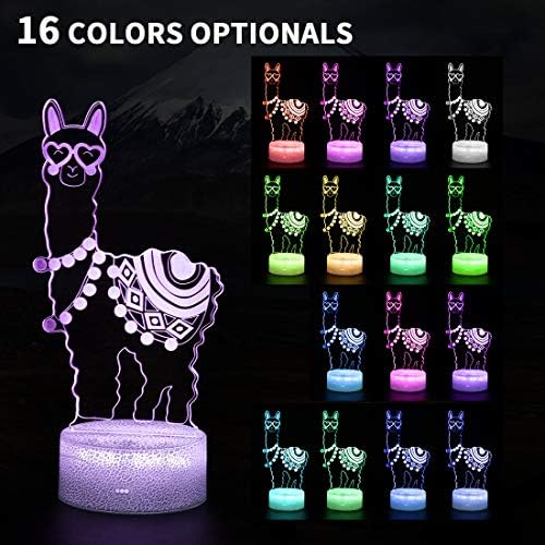 ALPACA LLAMA 3D Lâmpada de ilusão de ótica, 16 cores mudam com controle remoto e de toque, luz noturna de lhama para crianças quarto decoração de escritório em casa, presentes de lama para meninos de aniversário amantes de alpaca