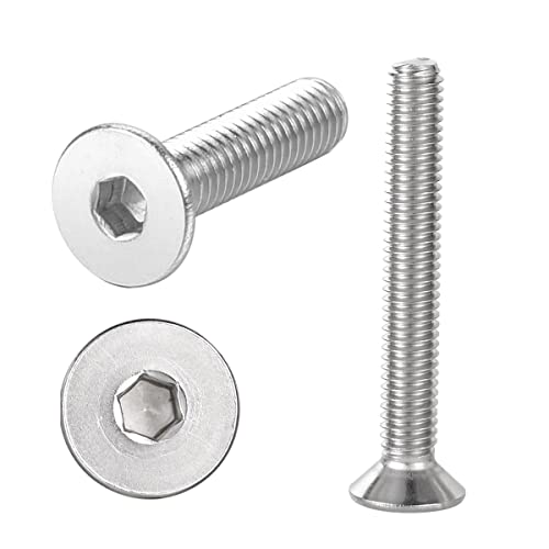 M6-1.0 x 30mm 304 Aço inoxidável 18-8 Parafusos de cabeça plana, parafusos de tampa de acionamento hexagonioso Allen Bolts