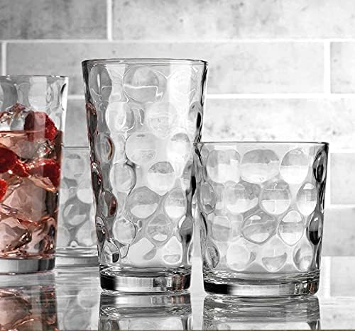 Home Essentials e Beyond Bebing Glasses Conjunto de 16 8 copos de bola alta, 8 xícaras de vidro de uísque de rochas, xícaras de