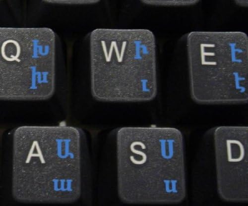 Adesivos de teclado armênia com um fundo transparente de letras azuis