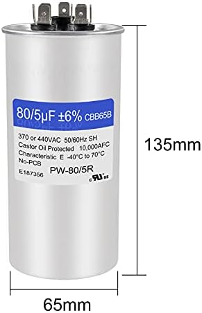 D-Flife 80+5 UF 80/5 MFD ± 6% 370/450 V AC CBB65 CAPACITOR DO CIRCULAR DO RUND DO RUN para execução do motor CA ou partida do ventilador