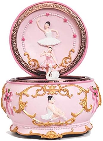 Myingbin Pink Resin Music Box Romantic Rotcing Ballerina com luzes LED Delicate Carving Ornament Gift para amigos de festa de aniversário, Castle in the Sky