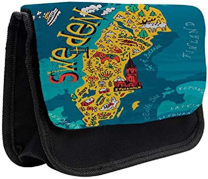 Caixa de lápis sueco lunarável, ilustração de mapa floral, bolsa de lápis de caneta com zíper duplo, 8,5 x 5,5, multicolor