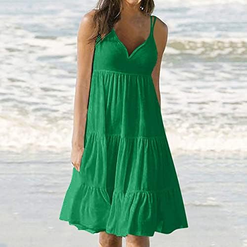 Vestido feminino verão Casual V Vestidos midi de praia de pescoço de pescoço Midi Ruffles vestido em camiseta em camiseta