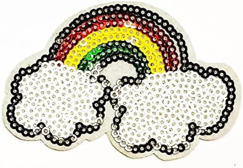Kleenplus desenho animado lantejouno arco -íris costurar ferro em adesivo de apliques bordados de adesivo de roupas artesanais