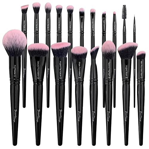 Bueart Design Fuchsia rosa preto preto 18pcs Ultra Soft Roteled Makeup Brusches Desen Dense Hair Make Up pincel com
