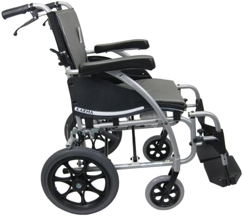 Cadeira de rodas de transporte de karman com freios companheiros, assento de 18 e rodas traseiras, armação de prata