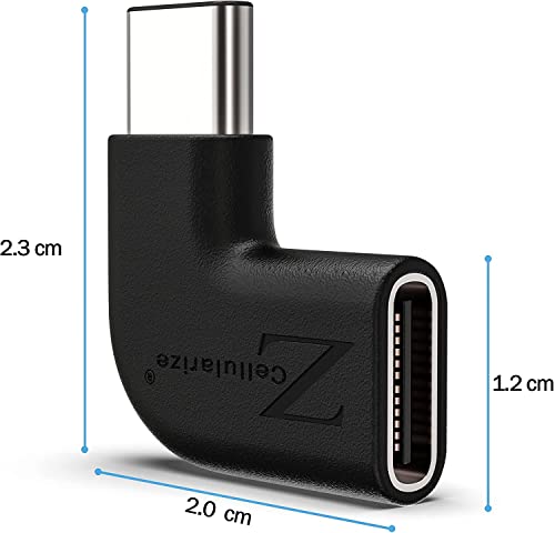 Adaptador USB c 90 graus ângulo reto Cellularize 40 Gbps tipo C masculino para fêmea Extensor 8k@60Hz Vídeo 100W Thunderbolt 4/3 Dados para convés de vapor, interruptor, computador de notebook e telefone celular