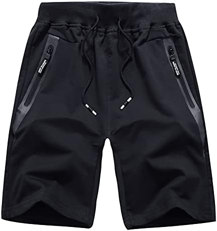 Louechy Men's Cotton Casual Shorts Ginástica Jogger Gym Shorts com bolsos com zíper