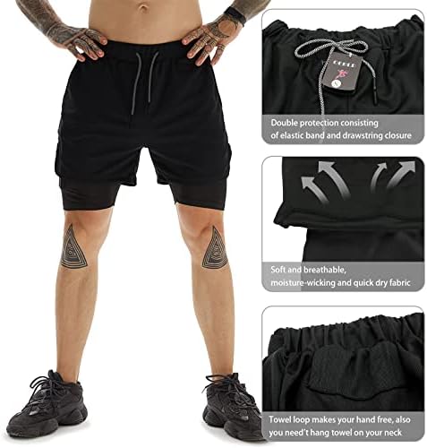 OEBLD Mens Athletic Shorts 2-em-1 Ginástica de academia com 7 '' de shorts com loop de toalha