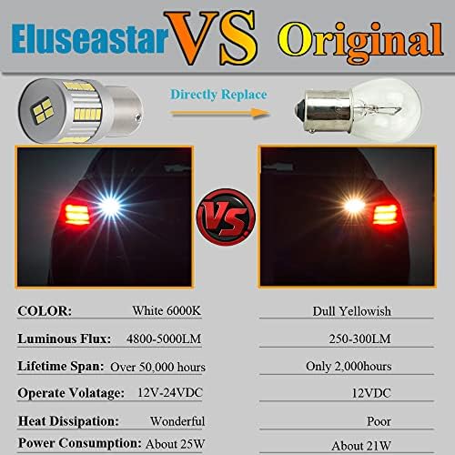 ELUSEASTAR S25 BAY15D P21/5W BULLS LED LED 6000K Construído em resistor com 34LED-SMD3020 CHIP extremamente brilhante para a luz traseira de freio do carro, 2 pacote