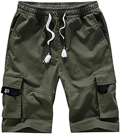 Shorts atléticos masculinos com bolsos calças de bolso de cordão de algodão de algodão de cinco pontos Carga de macacão 34