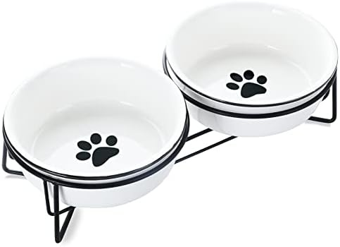 GDCZ Ceramics elevou gato tigelas de cachorro pequenas com maior suporte de metal para alimentos para animais de estimação 15 onças,