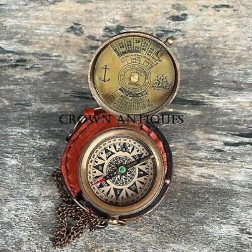 Servotek UK Antique Acabamento Brass Bolso Bússola com Calendar Compass de presente vintage com caso