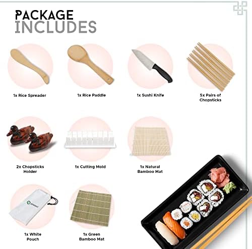 Denzuii DIY Sushi Fazendo kit para iniciantes inclui tapetes de rolamento de sushi de bambu, pauzinhos com porta