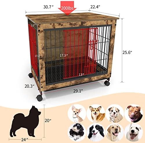 Móveis de caixas de cachorro de madeira Yocan, mesa final de caixa de cães de 30,7 para cão médio, portas duplas Wire Wood