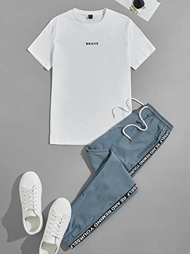 Fioxa de duas peças para homens, letra, camiseta gráfica e calças laterais de fita