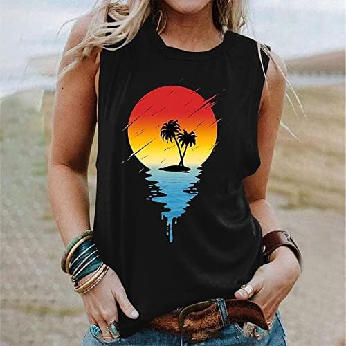 Tampas de praia tropical de camisa de palmeira para mulheres 2023 Vesto casual de verão solto ajuste tanques de blusa