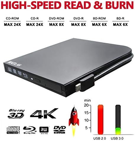 Ultra Slim Externo 4K UHD HD 3D Blu-ray Player Player, USB tipo-A e tipo C USB-C 2-1 6x BD-R Bd-r-re dl bdxl 100gb dvd-r disc-disc