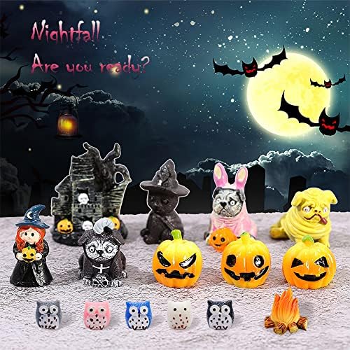 Kayzyue 16 PCs Halloween Decoração resina Figuras em miniatura Conjunto de fadas Adornamentos de jardim de Halloween para