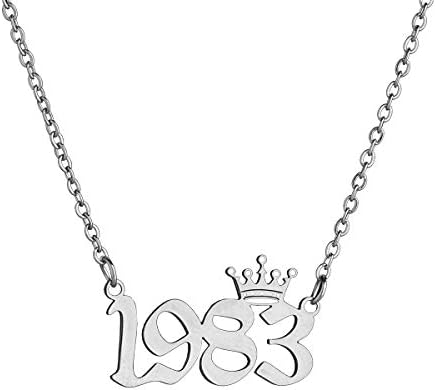 Número do ano de nascimento de Micomaka com colar da coroa, inglês antigo, jóias memoráveis ​​de aniversário para mulheres meninas,