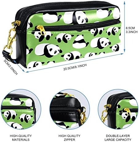 PU bolsa de lápis de lápis de couro para aluno bolsa de lápis chinês Padrão de panda verde Organizador de papelaria verde com compartimentos Bolsa de lápis com zíper para meninos adolescentes meninos