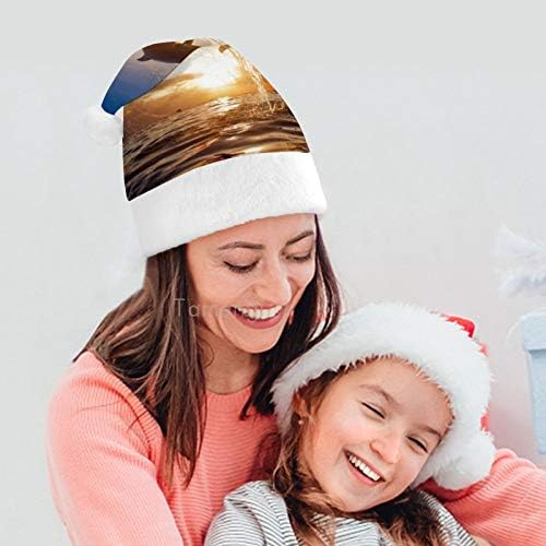 Chapéu de Papai Noel de Natal, Dolphin Jumping Sunset Holida de Natal para adultos, Hats de Natal de Comfort Unisex Comfort para o