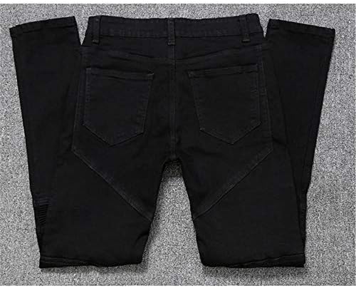 Andongnywell Men's Mid Motorcycle Slim Pleating Leggings calças de jeans skinny elástica com bolso de botão com zíper